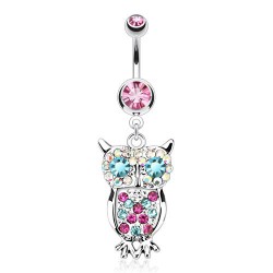 Piercing nombril hibou multicolore cristal rose (101)