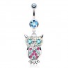 Piercing nombril hibou multicolore cristal bleu-clair (101)