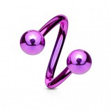 Piercing spirale 14 - Plaqué-titane lilas boules