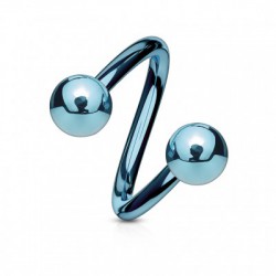Piercing spirale 14 - Plaqué-titane bleu-clair boules
