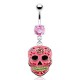 Piercing nombril gothique 07 - Crâne Mexicain rose