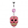 Piercing nombril gothique 07 - Crâne Mexicain rose