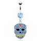 Piercing nombril gothique 07 - Crâne Mexicain bleu-clair