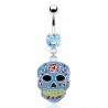 Piercing nombril gothique 07 - Crâne Mexicain bleu-clair