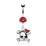 Piercing nombril gothique 25 - Tête de mort cristaux rouges