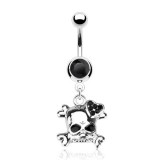 Piercing nombril gothique 25 - Tête de mort cristaux noirs