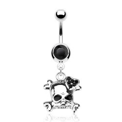 Piercing nombril gothique 25 - Tête de mort cristaux noirs