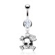 Piercing nombril gothique 25 - Tête de mort cristaux transparents