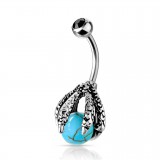 Piercing nombril gothique 23 - Griffe avec boule en turquoise