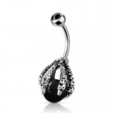 Piercing nombril gothique 23 - Griffe avec boule en onyx