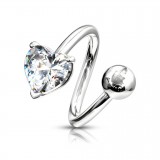 Piercing spirale 27 - Cristal cœur transparent