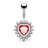 Piercing nombril cœur 21 - Cristal rouge entouré de zircones transparents