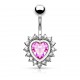 Piercing nombril cœur 21 - Cristal rose entouré de zircones transparents