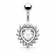Piercing nombril cœur 21 - Cristal transparent entouré de zircones transparents