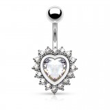 Piercing nombril cœur 21 - Cristal transparent entouré de zircones transparents