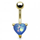 Piercing nombril cœur 63 - Plaqué-or jaune gem paillettes bleues