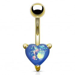 Piercing nombril cœur 63 - Plaqué-or jaune gem paillettes bleues