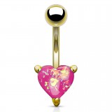 Piercing nombril cœur 63 - Plaqué-or jaune gem paillettes roses