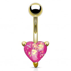 Piercing nombril cœur 63 - Plaqué-or jaune gem paillettes roses
