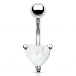 Piercing nombril cœur 36 - Gem blanc avec des paillettes