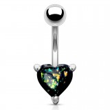 Piercing nombril cœur 36 - Gem vert avec des paillettes