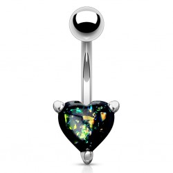 Piercing nombril cœur 36 - Gem vert avec des paillettes