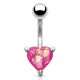 Piercing nombril cœur 36 - Gem rose avec des paillettes