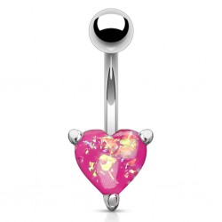 Piercing nombril cœur 36 - Gem rose avec des paillettes