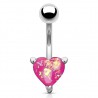 Piercing nombril cœur 36 - Gem rose avec des paillettes