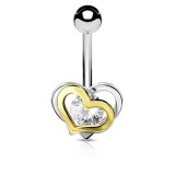 Piercing nombril cœur 91 - Jaune et gris avec cristal transparent