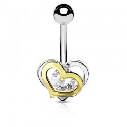 Piercing nombril cœur 91 - Jaune et gris avec cristal transparent