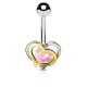 Piercing nombril cœur 91 - Jaune et gris avec cristal rose