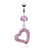 Piercing nombril cœur 89 - Multiples cristaux roses