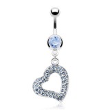 Piercing nombril cœur 89 - Multiples cristaux bleu-clair