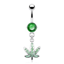 Piercing nombril cannabis 07 - Multiples cristaux vert-pomme