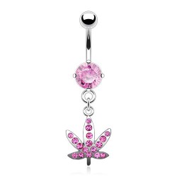 Piercing nombril cannabis 07 - Multiples cristaux roses