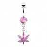 Piercing nombril cannabis 07 - Multiples cristaux roses
