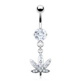 Piercing nombril cannabis 07 - Multiples cristaux transparents