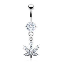 Piercing nombril cannabis 07 - Multiples cristaux transparents