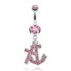 Piercing nombril ancre marine 02 - Croix et ancre avec cristaux roses