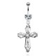 Piercing nombril croix 15 - Cœur et cristaux transparents