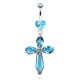 Piercing nombril croix 15 - Cœur et cristaux bleu-clair