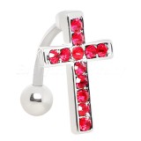Piercing nombril croix 14 - Inversé avec strass