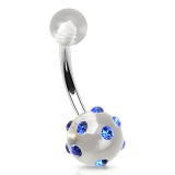 Piercing nombril UV 21 - Boule transparente strass bleu-clair