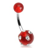 Piercing nombril UV 21 - Boule rouge strass transparents
