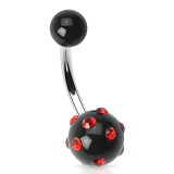 Piercing nombril UV 21 - Boule noir strass rouges