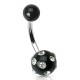 Piercing nombril UV 21 - Boule noir strass transparents