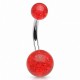Piercing nombril UV 19 - Boules rouge avec des paillettes