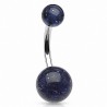 Piercing nombril UV 19 - Boules noire avec des paillettes