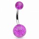 Piercing nombril UV 19 - Boules lilas avec des paillettes